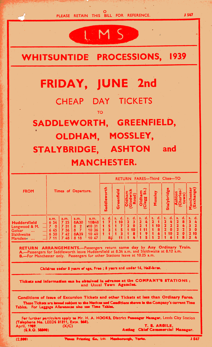 1939 LMS Flyer detailing train tims to Whit Walks